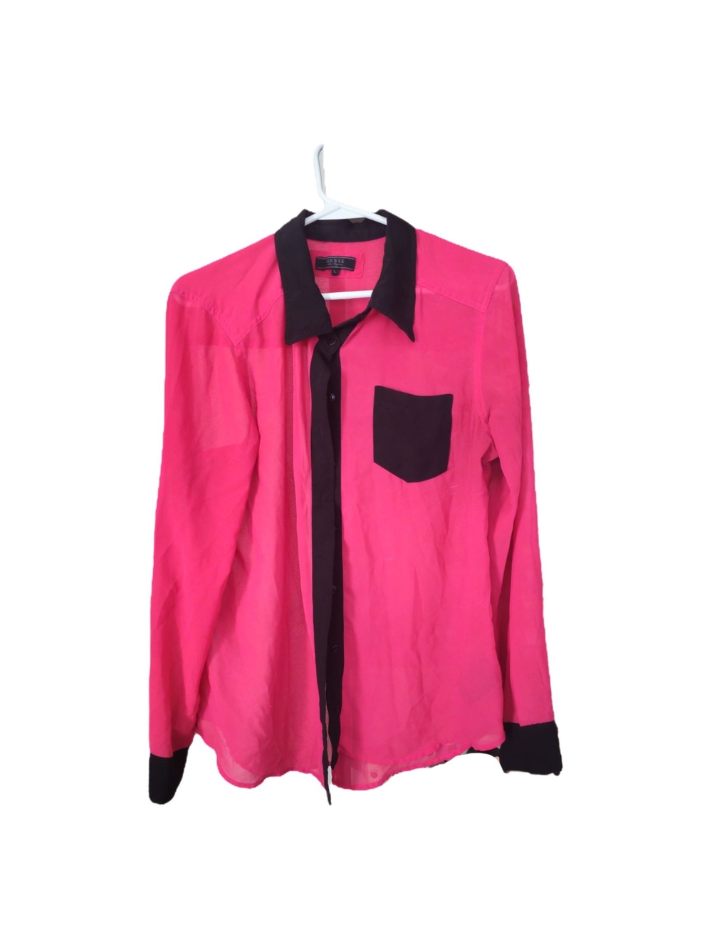 Guess Hot Pink Shirt with Black Contrast Trim